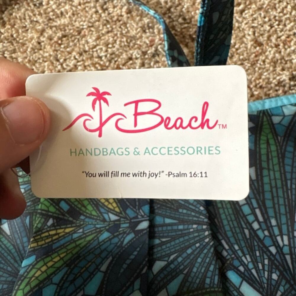 Beach by CLC Water Resistant Handbag NWT Blue Green Palm Psalm 16:11 - Picture 2 of 11